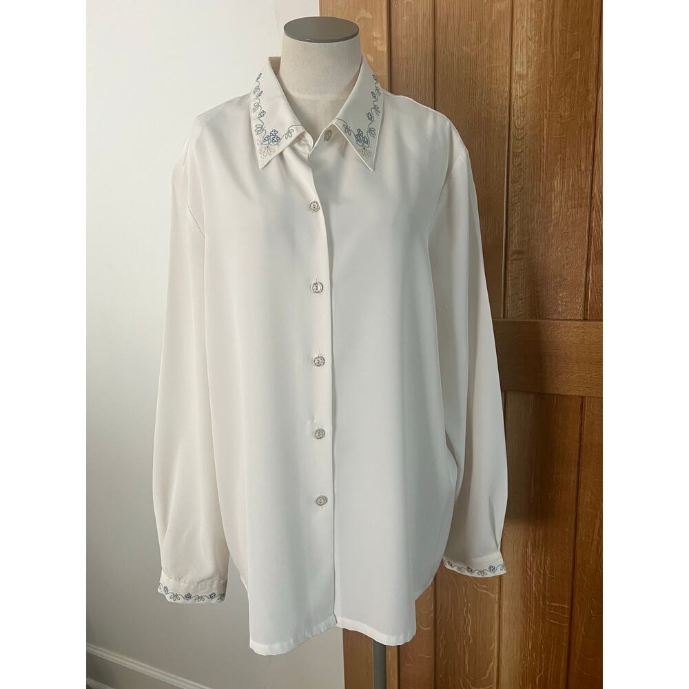 Koret Womens Vintage Cream Floral Cottagecore Button Up Shirt Plus Sz 16